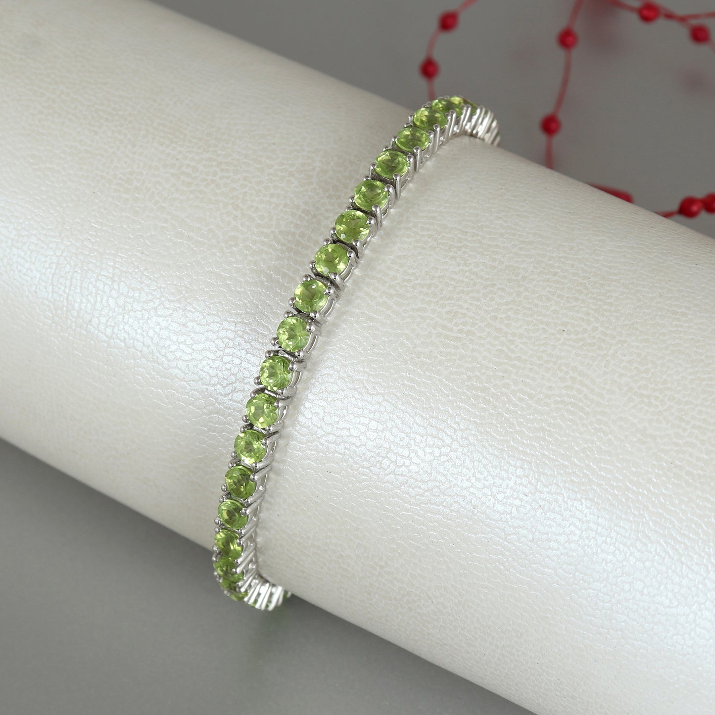 Natural Peridot Tennis Bracelet-925 Sterling Silver-August Birthstone Bracelet-Peridot Jewelry-Gemstone Tennis Bracelet-Handmade Bracelet