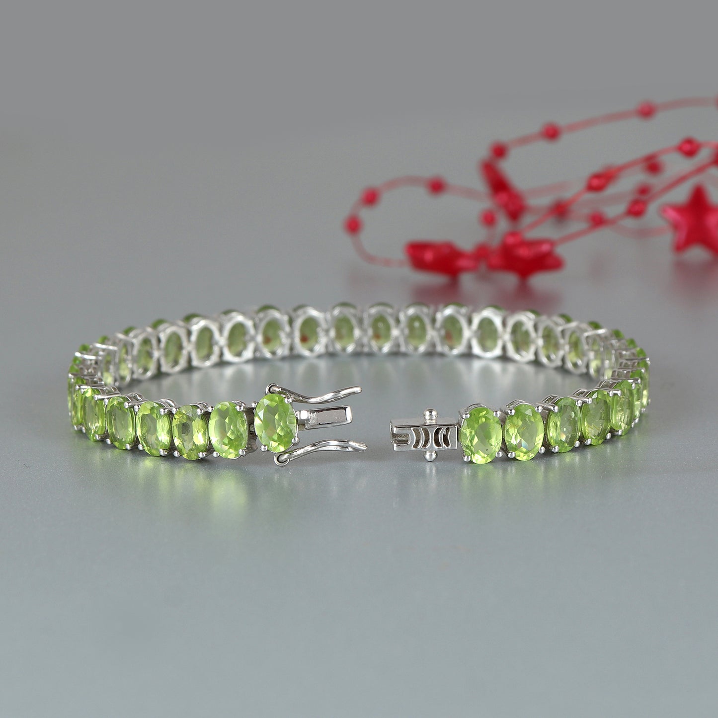 Peridot Tennis Bracelet-925 Sterling Silver Bracelet-Peridot Jewelry-August Birthstone Bracelet-7x5mm Oval Peridot Bracelet-Peridot Jewelry