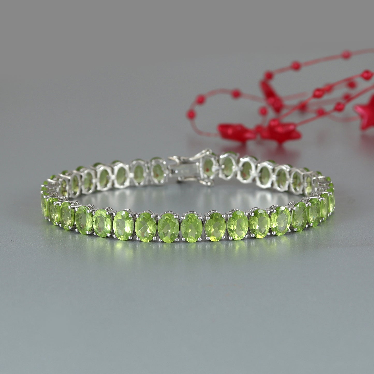 Peridot Tennis Bracelet-925 Sterling Silver Bracelet-Peridot Jewelry-August Birthstone Bracelet-7x5mm Oval Peridot Bracelet-Peridot Jewelry