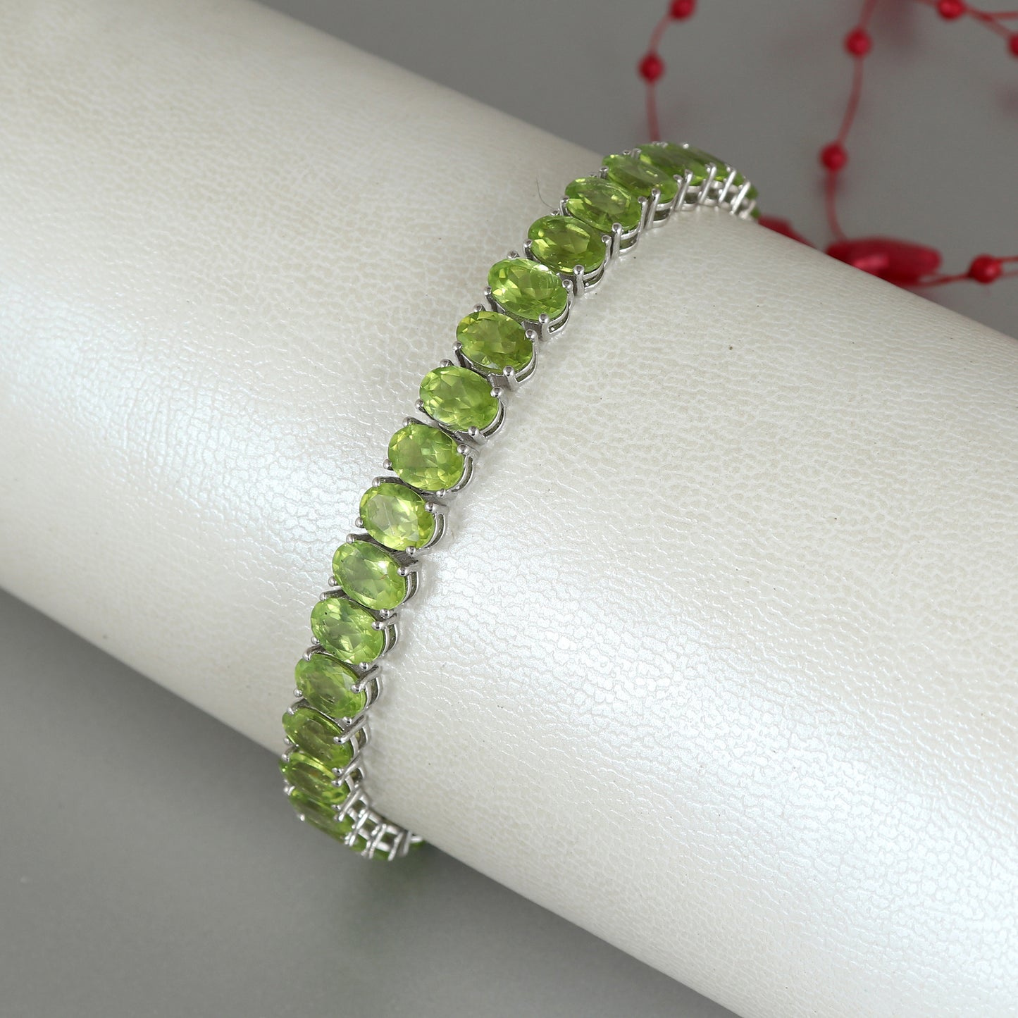 Peridot Tennis Bracelet-925 Sterling Silver Bracelet-Peridot Jewelry-August Birthstone Bracelet-7x5mm Oval Peridot Bracelet-Peridot Jewelry