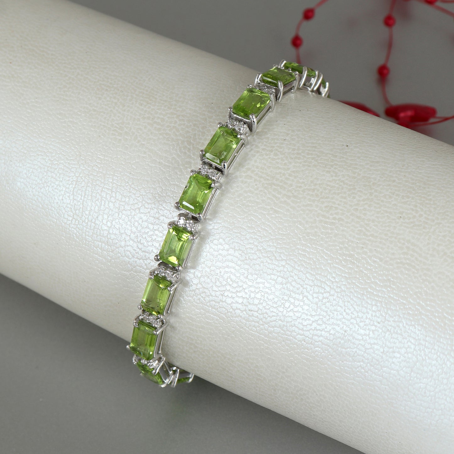 Peridot Tennis Bracelet-925 Sterling Silver Bracelet-7x5mm Octagon Gemstone Bracelet-August Birthstone Bracelet-Bridesmaid Bracelet for Gift