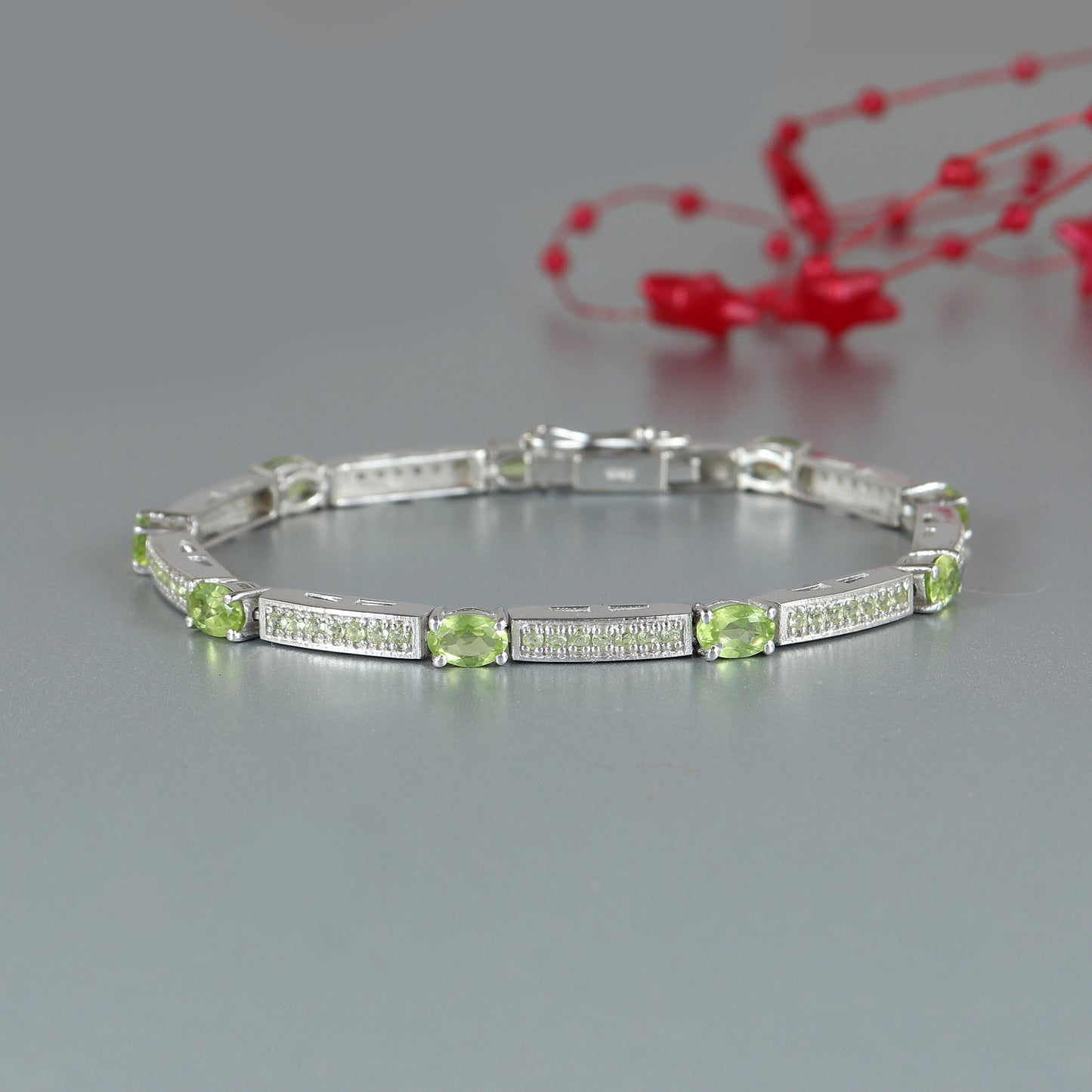 4.05 Cts Natural Peridot Tennis Bracelet-925 Sterling Silver Bracelet-August Birthstone Bracelet-Gemstone Tennis Bracelet-Wedding Gift for Her