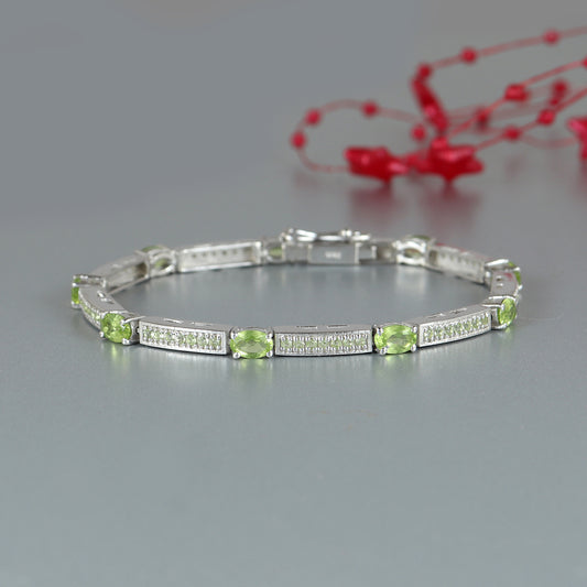 4.05 Cts Natural Peridot Tennis Bracelet-925 Sterling Silver Bracelet-August Birthstone Bracelet-Gemstone Tennis Bracelet-Wedding Gift for Her