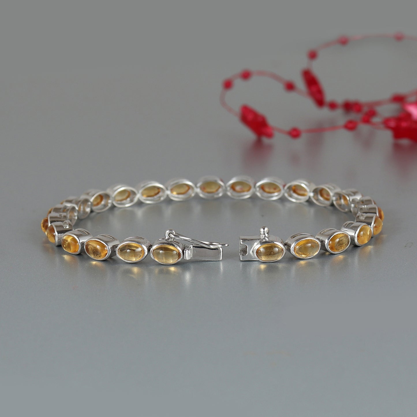 Natural Citrine Oval Cabochon Gemstone Bracelet-925 Sterling Silver Tennis Bracelet-Handmade Citrine Bracelet-Wedding Gift for Her Wife
