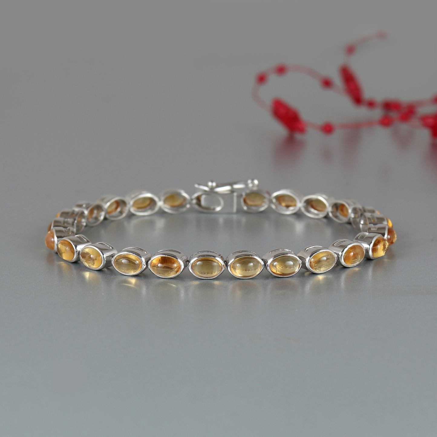 Natural Citrine Oval Cabochon Gemstone Bracelet-925 Sterling Silver Tennis Bracelet-Handmade Citrine Bracelet-Wedding Gift for Her Wife