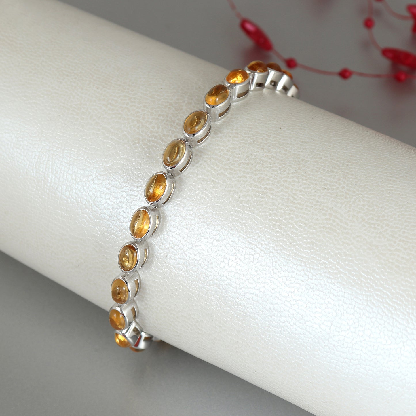 Natural Citrine Oval Cabochon Gemstone Bracelet-925 Sterling Silver Tennis Bracelet-Handmade Citrine Bracelet-Wedding Gift for Her Wife