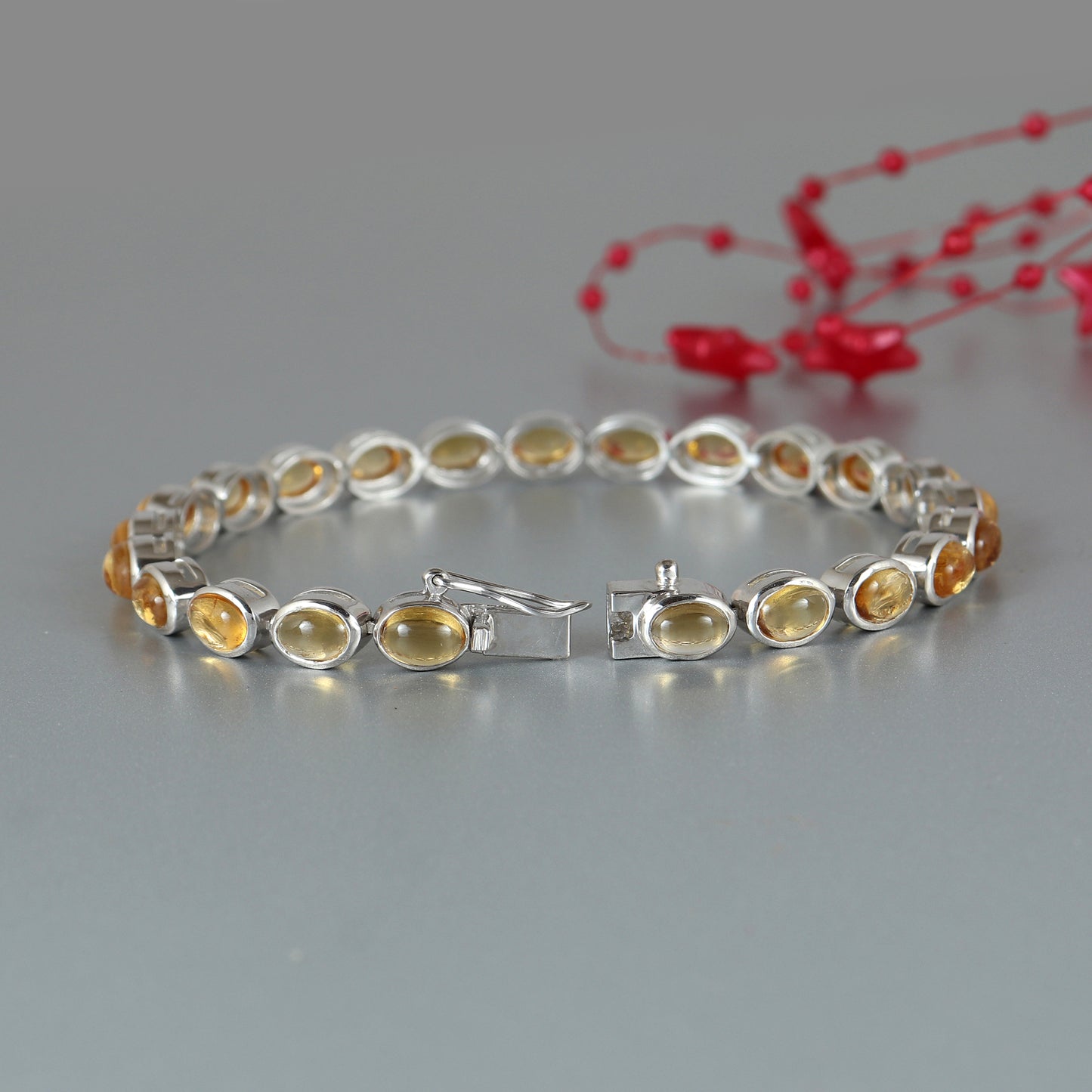 Natural Citrine Tennis Bracelet-925 Sterling Silver Bracelet-Oval Cabochon Bracelet-Gemstone Tennis Bracelet-Bridesmaid Bracelet for Gift