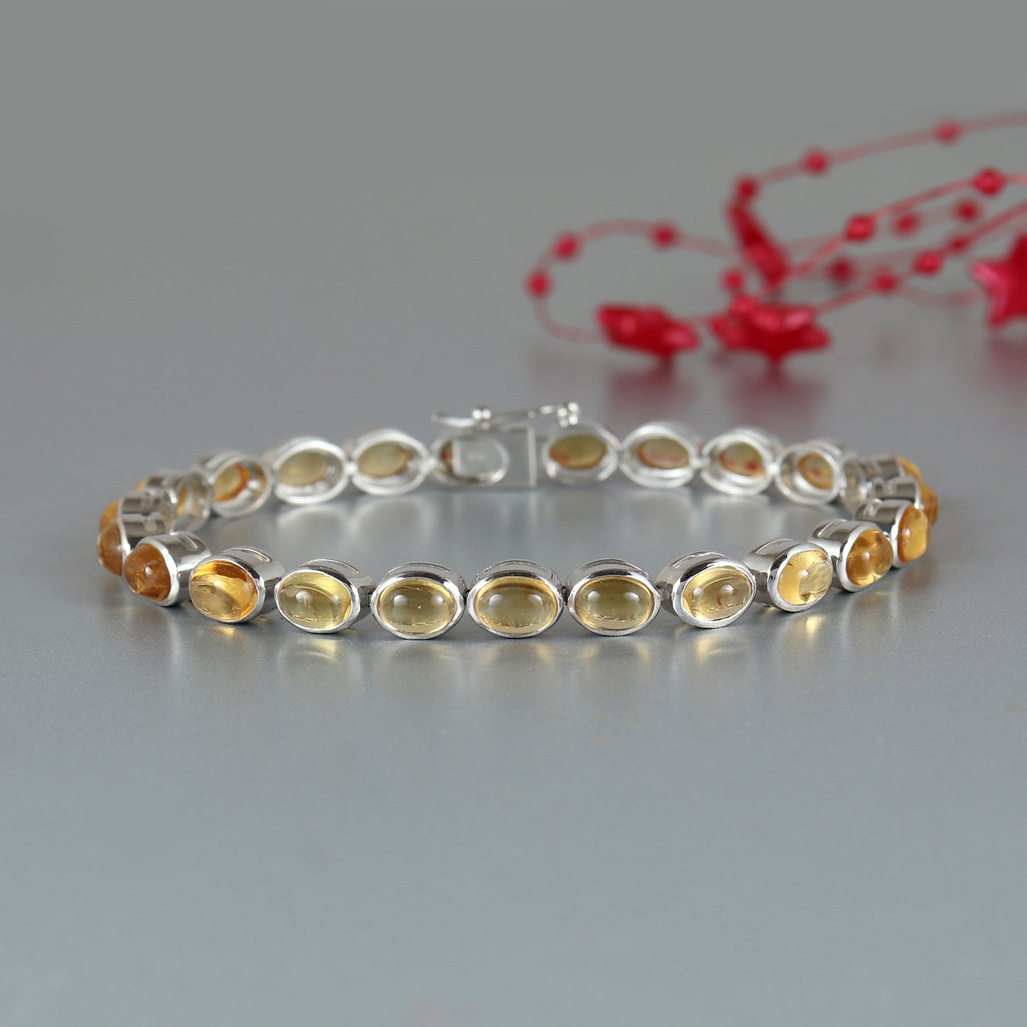 Natural Citrine Tennis Bracelet-925 Sterling Silver Bracelet-Oval Cabochon Bracelet-Gemstone Tennis Bracelet-Bridesmaid Bracelet for Gift