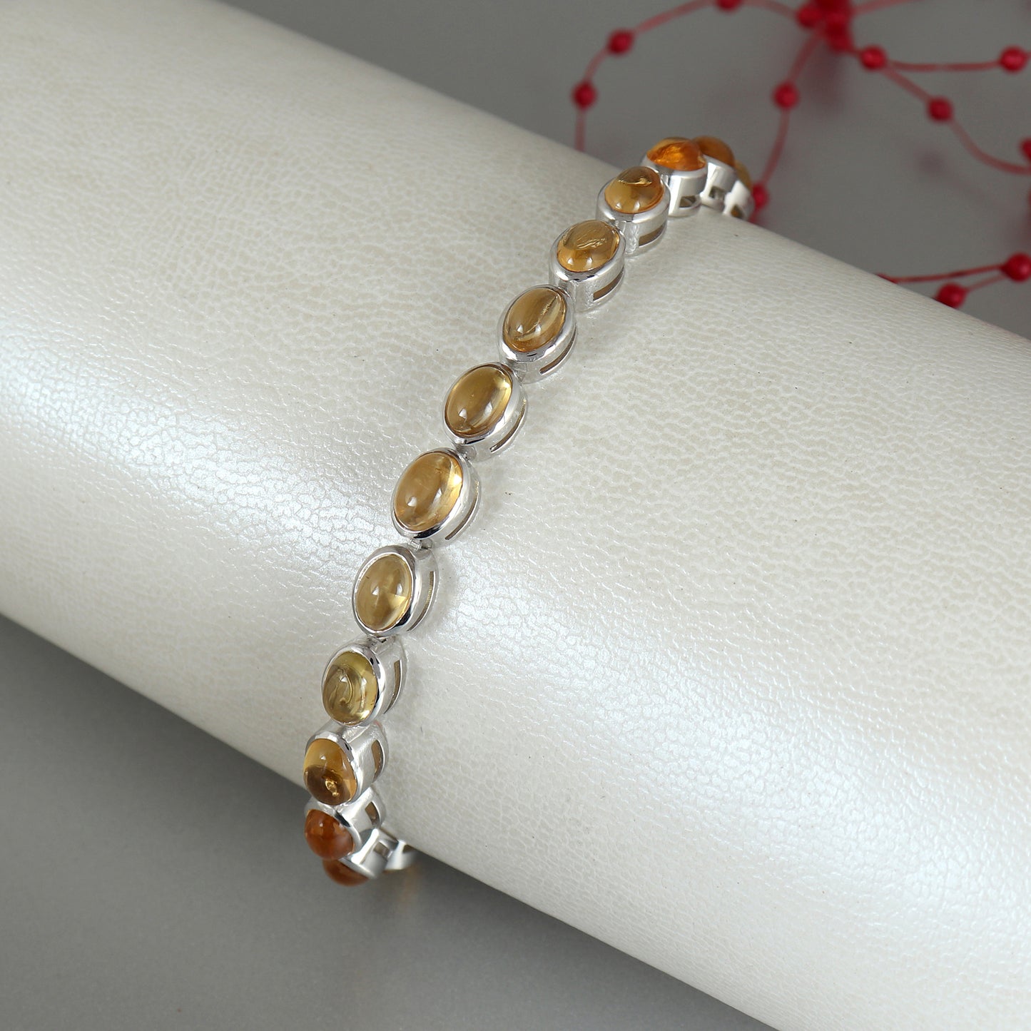 Natural Citrine Tennis Bracelet-925 Sterling Silver Bracelet-Oval Cabochon Bracelet-Gemstone Tennis Bracelet-Bridesmaid Bracelet for Gift