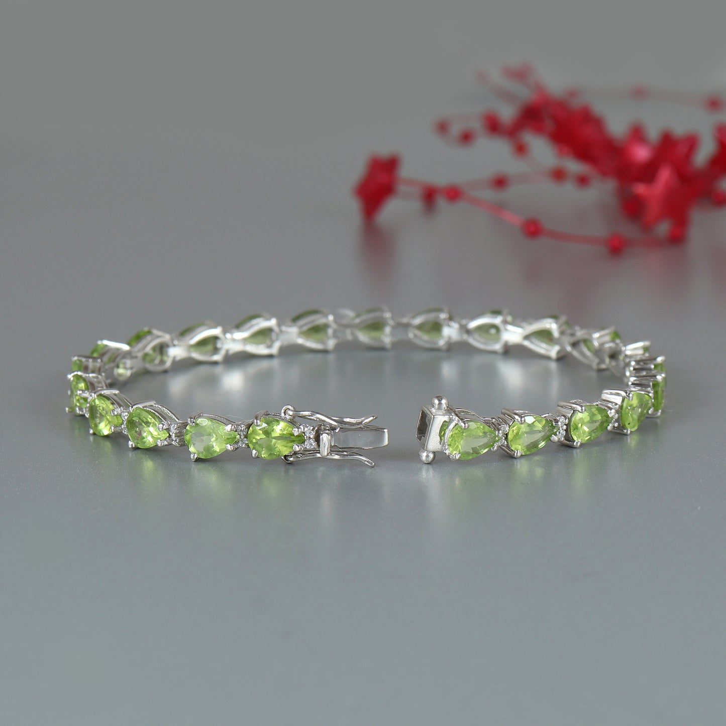 Natural Peridot Tennis Bracelet-925 Sterling Silver Bracelet-August Birthstone Bracelet-Peridot Jewelry-Peridot Silver Bracelet-Wedding Gift