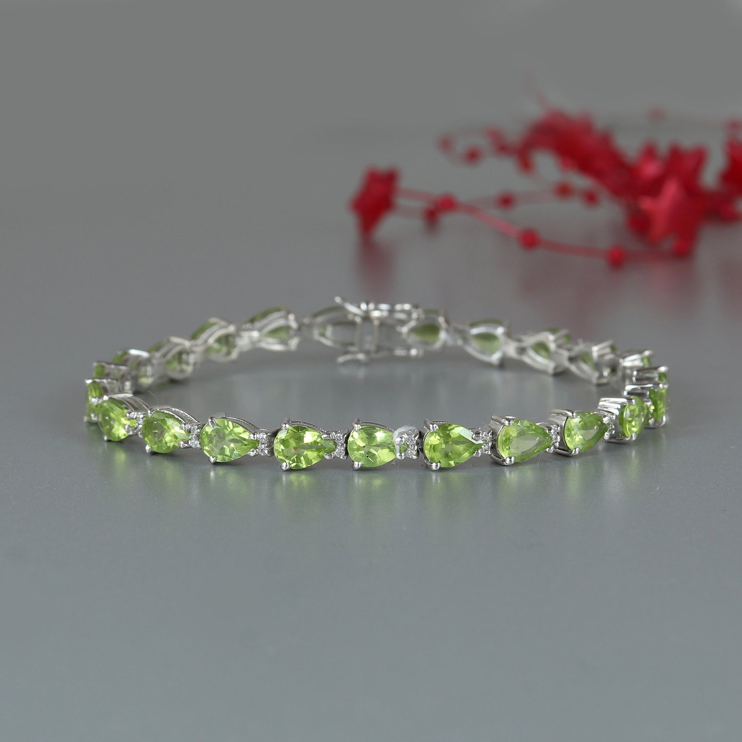 Natural Peridot Tennis Bracelet-925 Sterling Silver Bracelet-August Birthstone Bracelet-Peridot Jewelry-Peridot Silver Bracelet-Wedding Gift