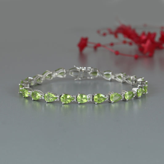 Natural Peridot Tennis Bracelet-925 Sterling Silver Bracelet-August Birthstone Bracelet-Peridot Jewelry-Peridot Silver Bracelet-Wedding Gift