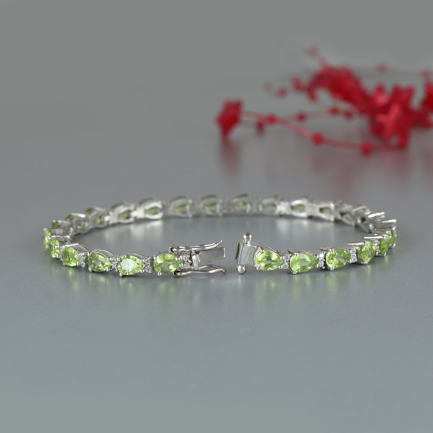 Peridot Tennis Bracelet-925 Sterling Silver Bracelet-Pear Gemstone Bracelet-Green Peridot Bracelet-August Birthstone-Wedding Gift for Her