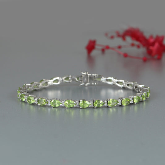 Peridot Tennis Bracelet-925 Sterling Silver Bracelet-Pear Gemstone Bracelet-Green Peridot Bracelet-August Birthstone-Wedding Gift for Her