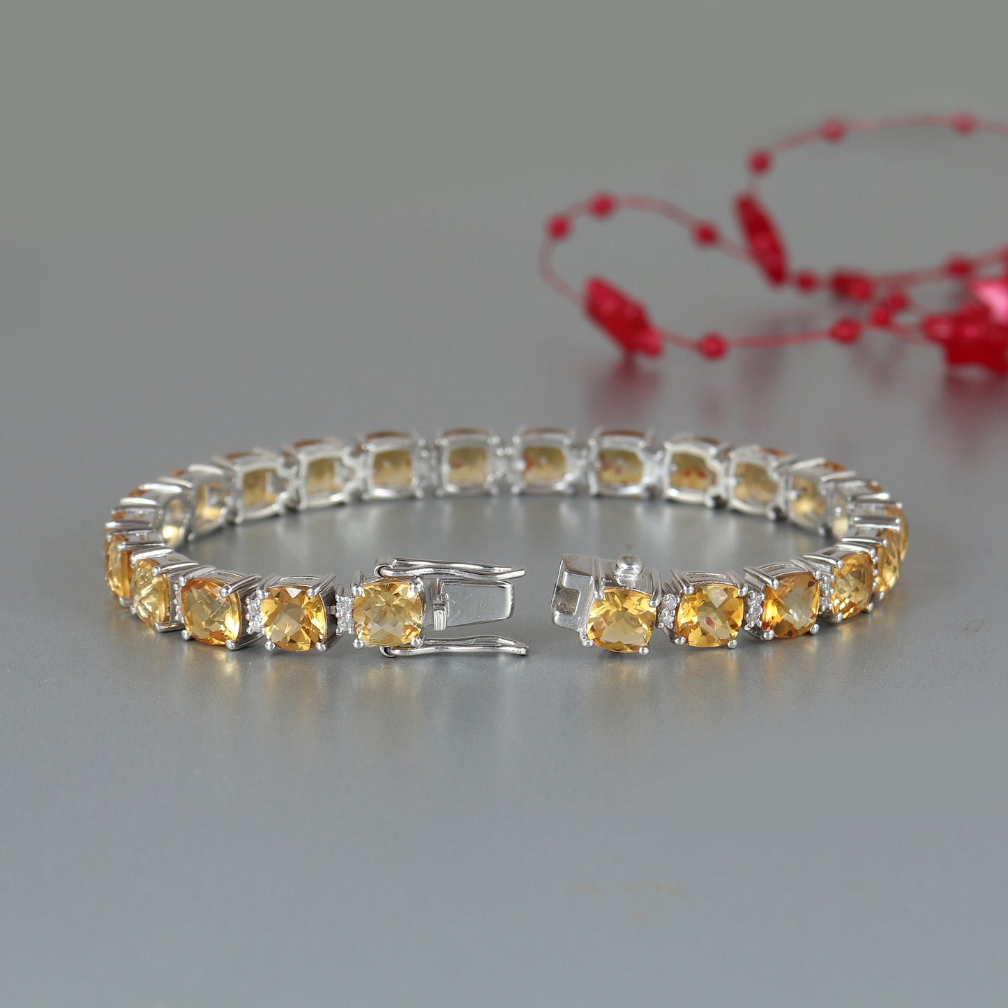 Natural Citrine Cushion Cut Gemstone Bracelet-925 Sterling Silver Tennis Bracelet-Citrine Bracelet-Handmade Bracelet-Wedding Gift for Her