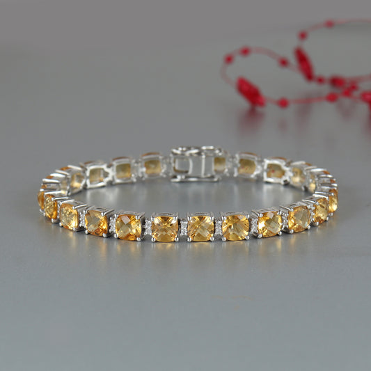Natural Citrine Cushion Cut Gemstone Bracelet-925 Sterling Silver Tennis Bracelet-Citrine Bracelet-Handmade Bracelet-Wedding Gift for Her