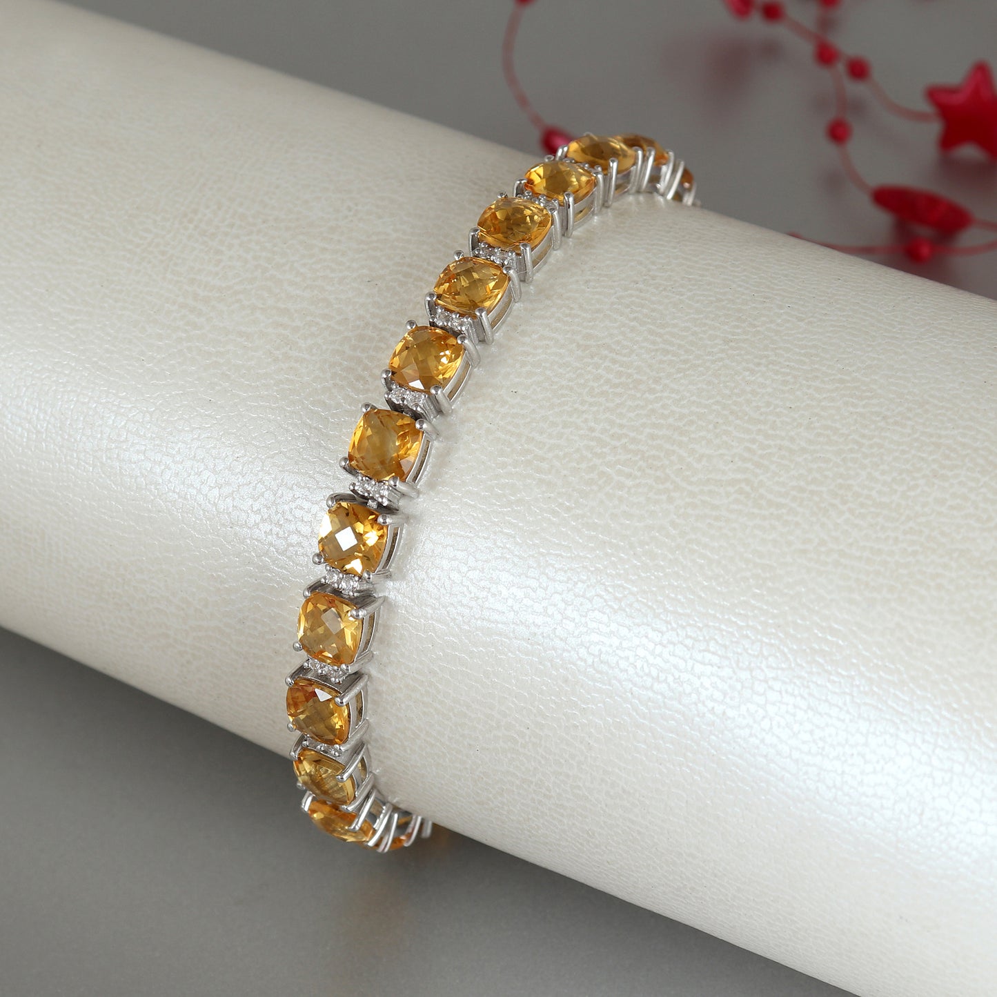 Natural Citrine Cushion Cut Gemstone Bracelet-925 Sterling Silver Tennis Bracelet-Citrine Bracelet-Handmade Bracelet-Wedding Gift for Her
