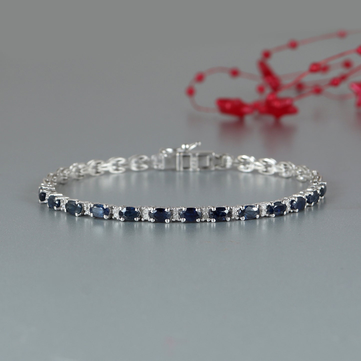 Natural Blue Sapphire Tennis Bracelet-925 Sterling Silver Bracelet-September Birthstone Bracelet-Diamond Bracelet-5x3mm Gemstone Bracelet