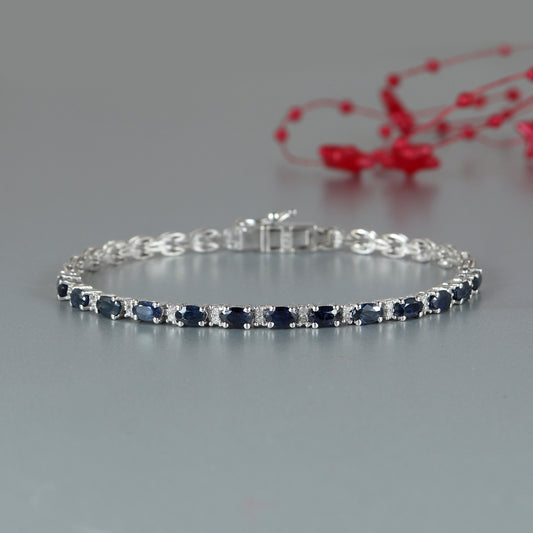 Natural Blue Sapphire Tennis Bracelet-925 Sterling Silver Bracelet-September Birthstone Bracelet-Diamond Bracelet-5x3mm Gemstone Bracelet