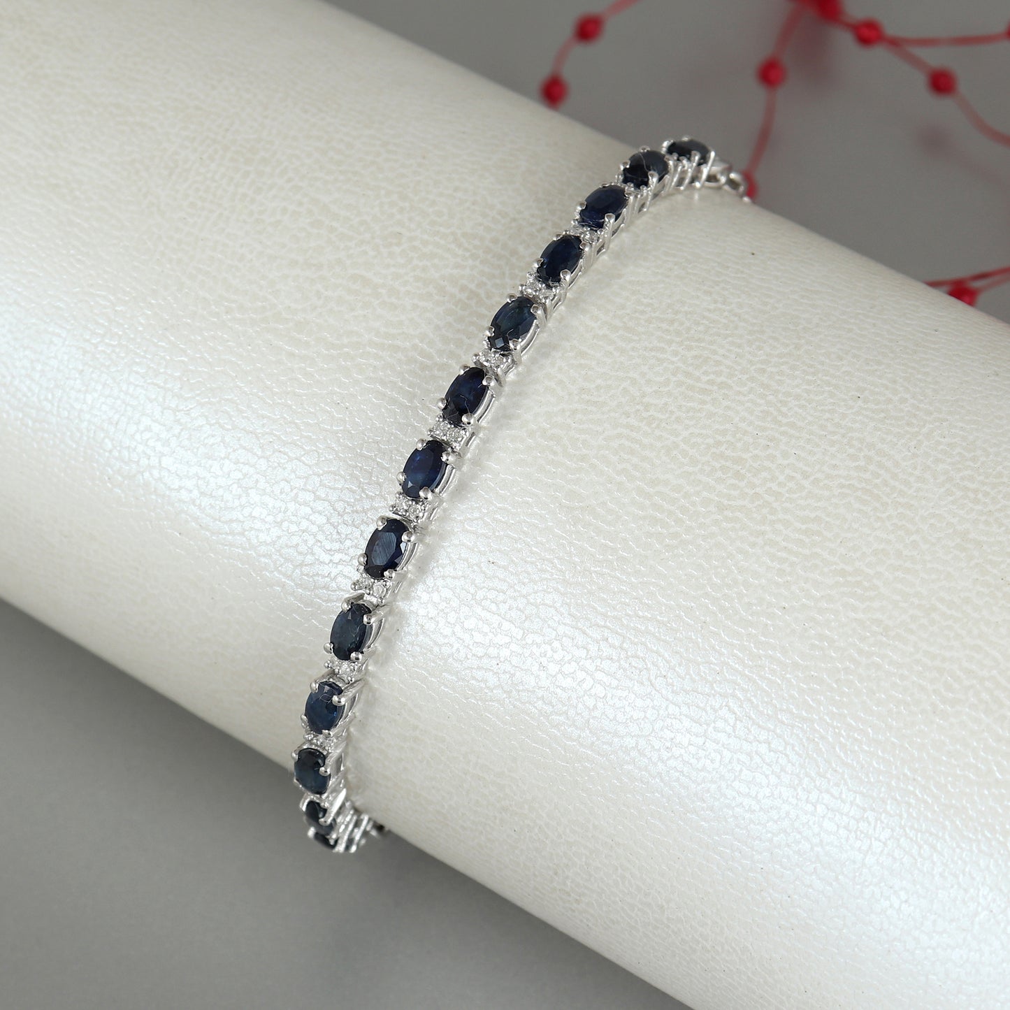 Natural Blue Sapphire Tennis Bracelet-925 Sterling Silver Bracelet-September Birthstone Bracelet-Diamond Bracelet-5x3mm Gemstone Bracelet