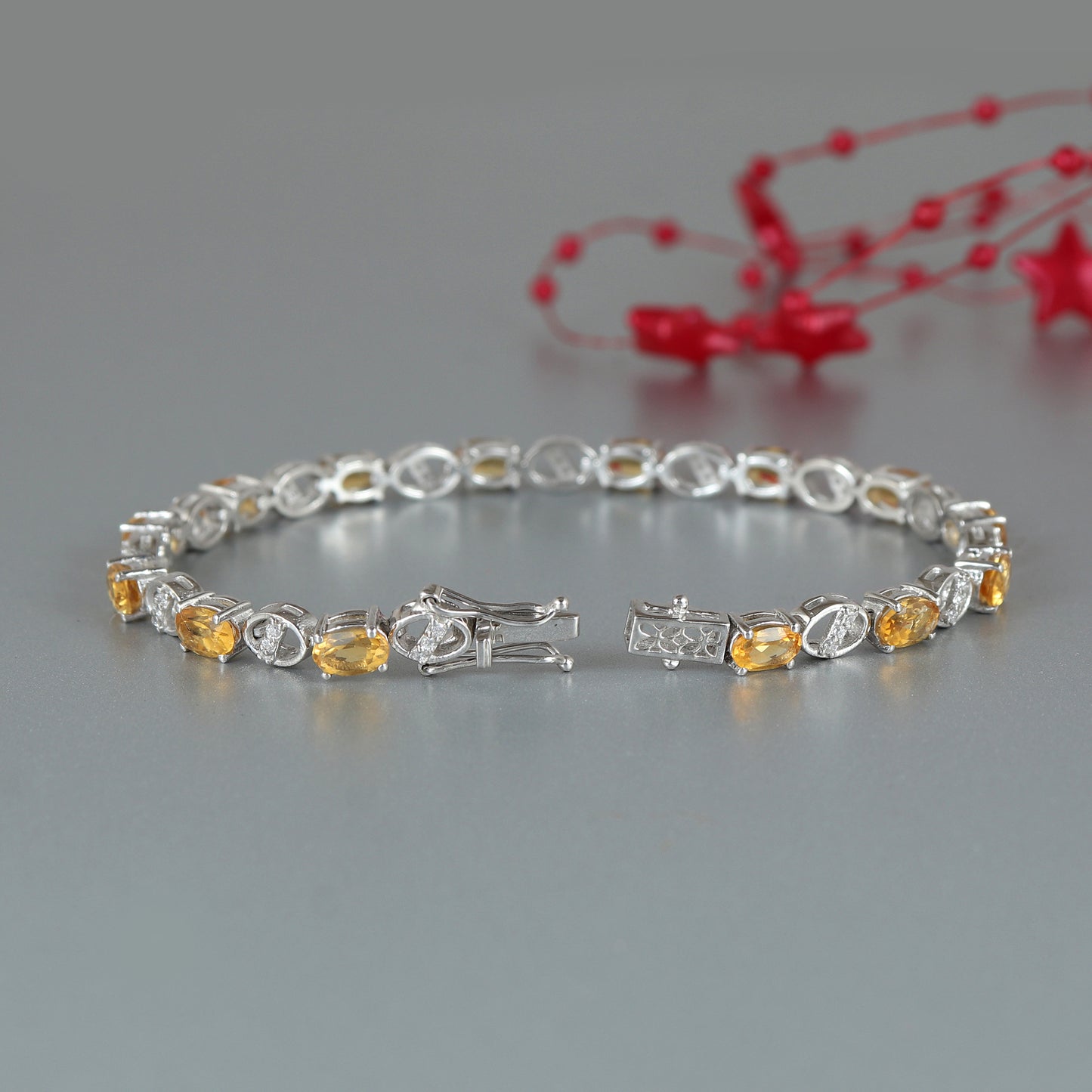 Natural Citrine Tennis Bracelet-925 Sterling Silver Bracelet-6x4mm Oval Cut Gemstone Bracelet-November Birthstone Bracelet-Citrine Jewelry