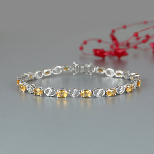 Natural Citrine Tennis Bracelet-925 Sterling Silver Bracelet-6x4mm Oval Cut Gemstone Bracelet-November Birthstone Bracelet-Citrine Jewelry