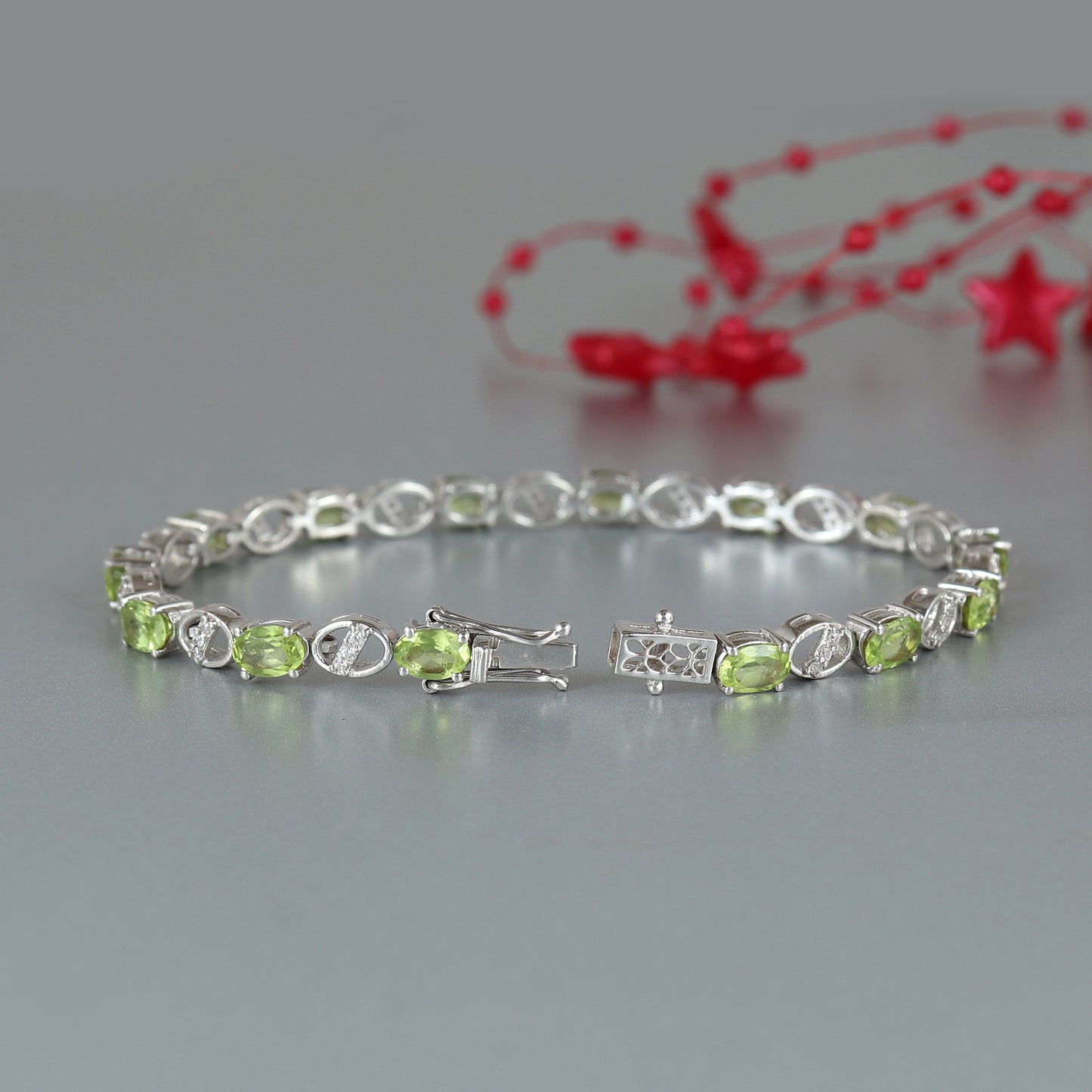 6x4mm Oval Peridot Bracelet-925 Solid Silver-Peridot Tennis Bracelet-August Birthstone Bracelet-Gemstone Bracelet-Anniversary Gift for Her