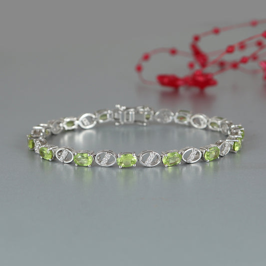 6x4mm Oval Peridot Bracelet-925 Solid Silver-Peridot Tennis Bracelet-August Birthstone Bracelet-Gemstone Bracelet-Anniversary Gift for Her