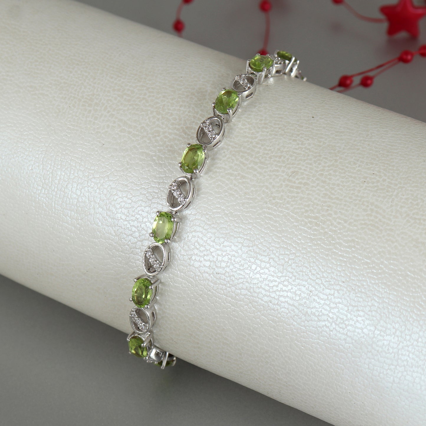 6x4mm Oval Peridot Bracelet-925 Solid Silver-Peridot Tennis Bracelet-August Birthstone Bracelet-Gemstone Bracelet-Anniversary Gift for Her