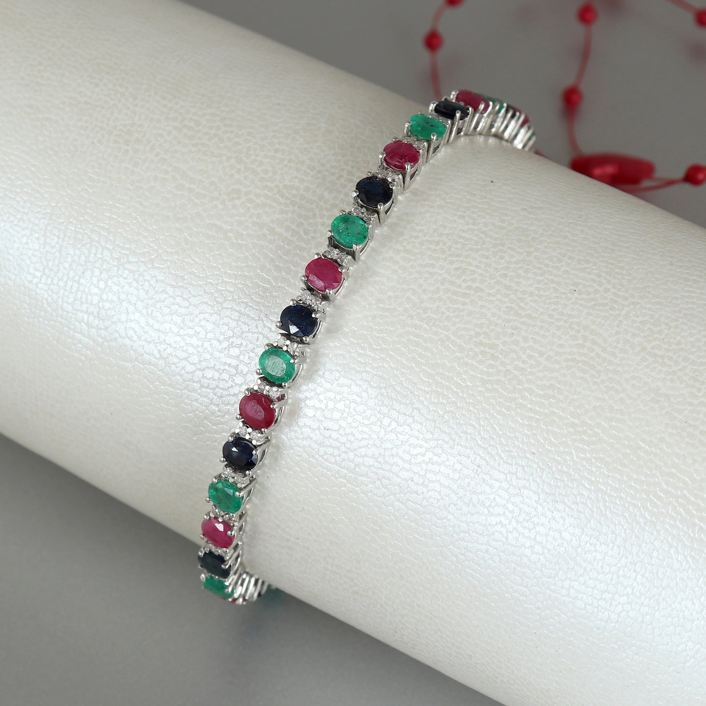 Ruby Emerald Sapphire Bracelet-925 Sterling Silver Bracelet-Ruby Bracelet-Emerald Bracelet-Sapphire Bracelet-Multi Stone Tennis Bracelet