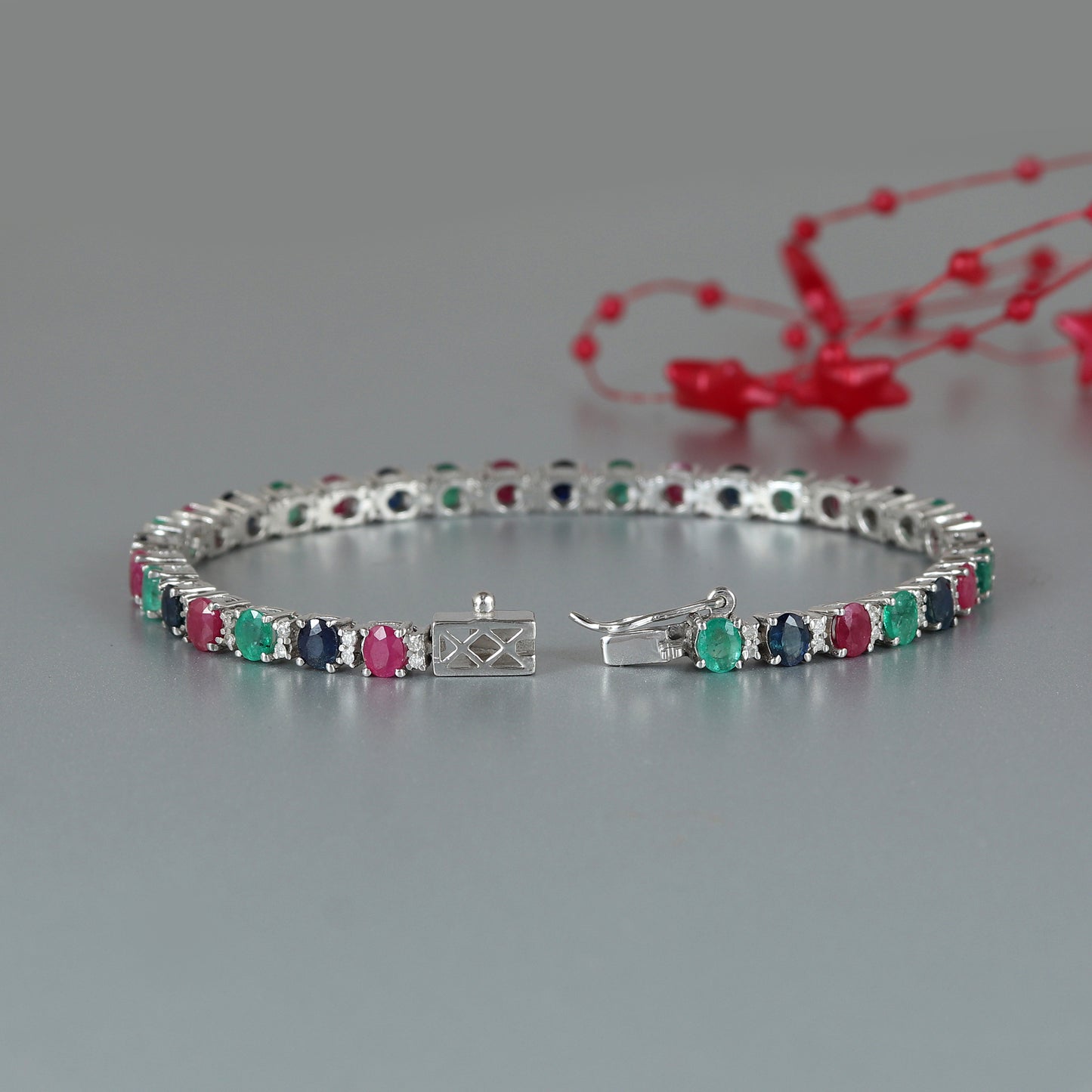 Ruby Emerald Sapphire Bracelet-925 Sterling Silver Bracelet-Ruby Bracelet-Emerald Bracelet-Sapphire Bracelet-Multi Stone Tennis Bracelet