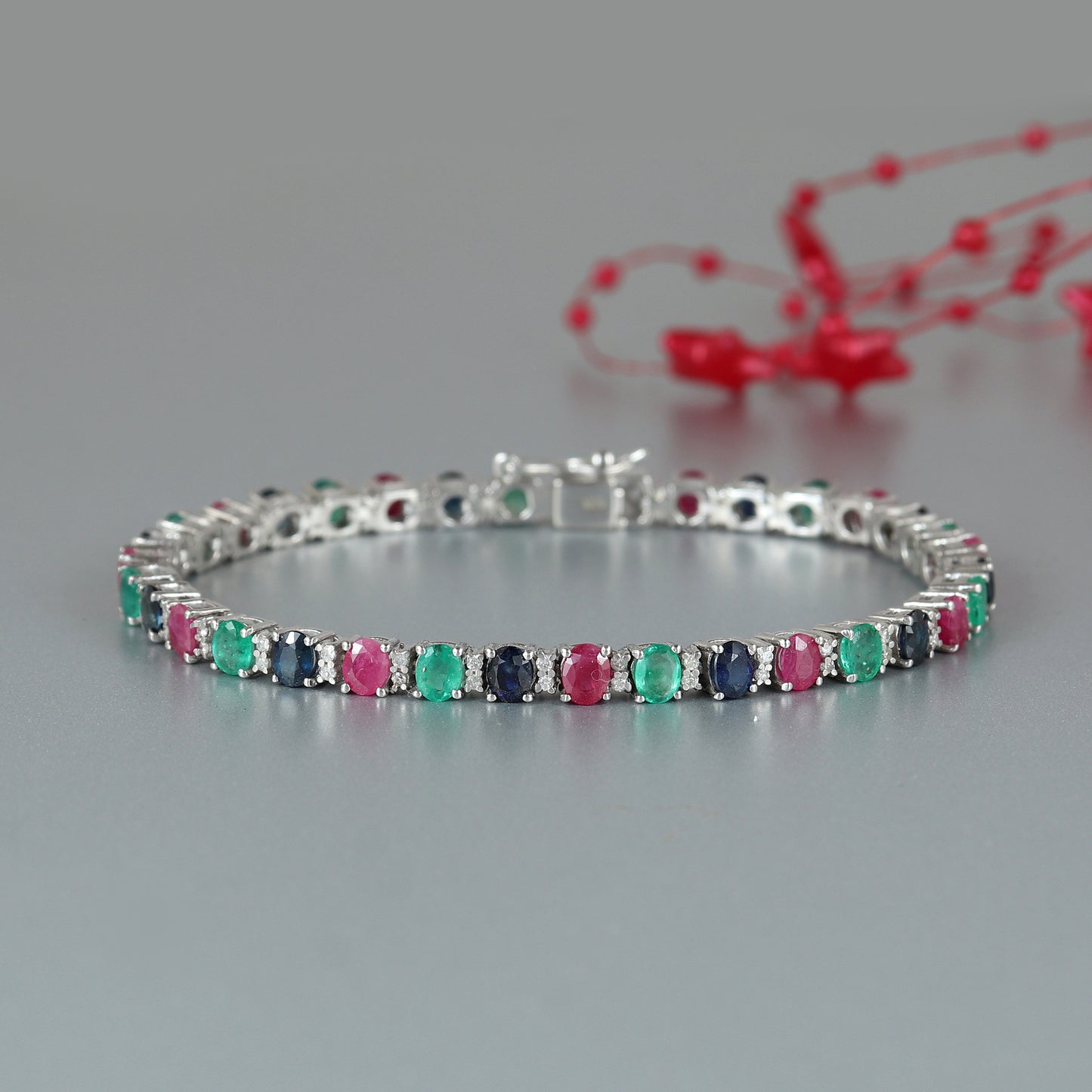 Ruby Emerald Sapphire Bracelet-925 Sterling Silver Bracelet-Ruby Bracelet-Emerald Bracelet-Sapphire Bracelet-Multi Stone Tennis Bracelet