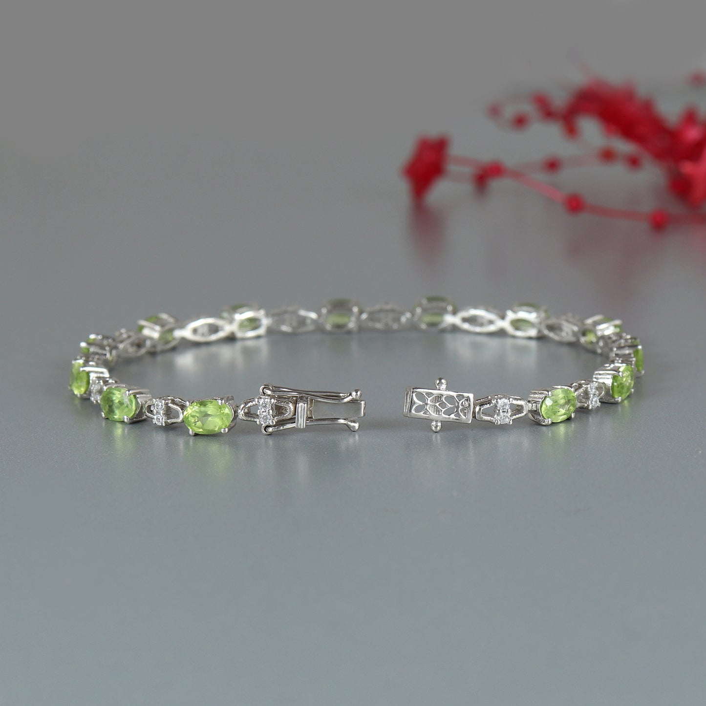 Natural Peridot Tennis Bracelet-925 Sterling Silver Bracelet-August Birthstone-Peridot Jewelry-Gemstone Tennis Bracelet-Wedding Gift for Her
