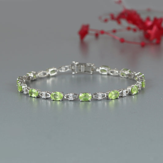 Natural Peridot Tennis Bracelet-925 Sterling Silver Bracelet-August Birthstone-Peridot Jewelry-Gemstone Tennis Bracelet-Wedding Gift for Her