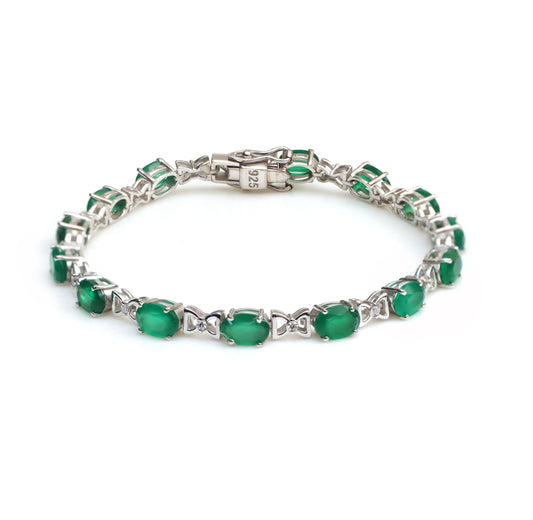 Natural Green Onyx Oval Faceted Cut Gemstone Bracelet 925 Sterling Silver Tennis Bracelet Gift for Wife