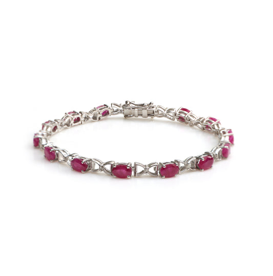 Natural Ruby Oval Cut Gemstone Tennis Bracelet July Birthstone Bracelet Gift for Her