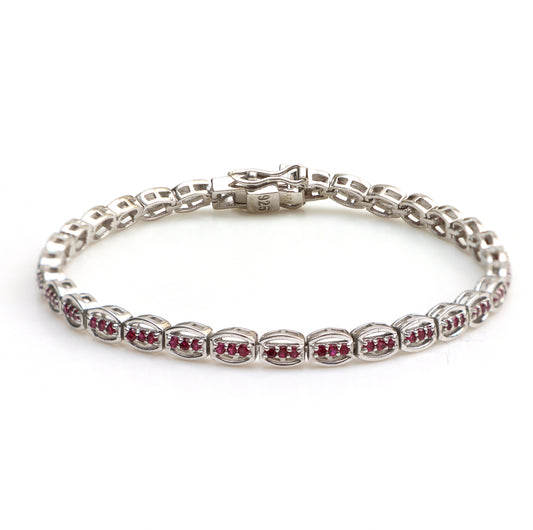 Natural Ruby Round Cut Gemstone Bracelet 925 Sterling Silver Ruby Tennis Bracelet Anniversary Gift for Wife