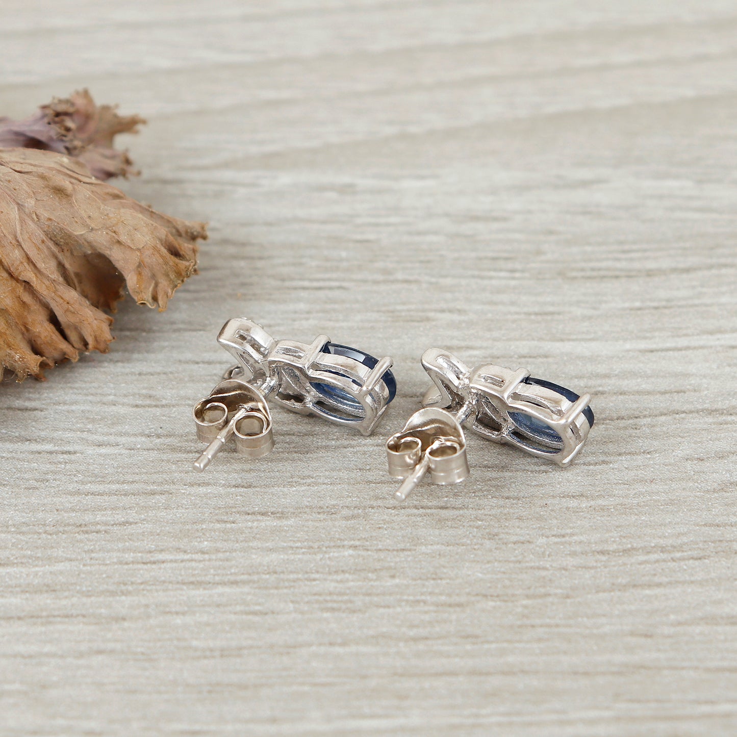 Blue Sapphire Stud Earrings-925 Sterling Silver Studs-Tiny Sapphire Studs-Oval Gemstone Earrings-Dainty Blue Sapphire Earrings Gift for Her