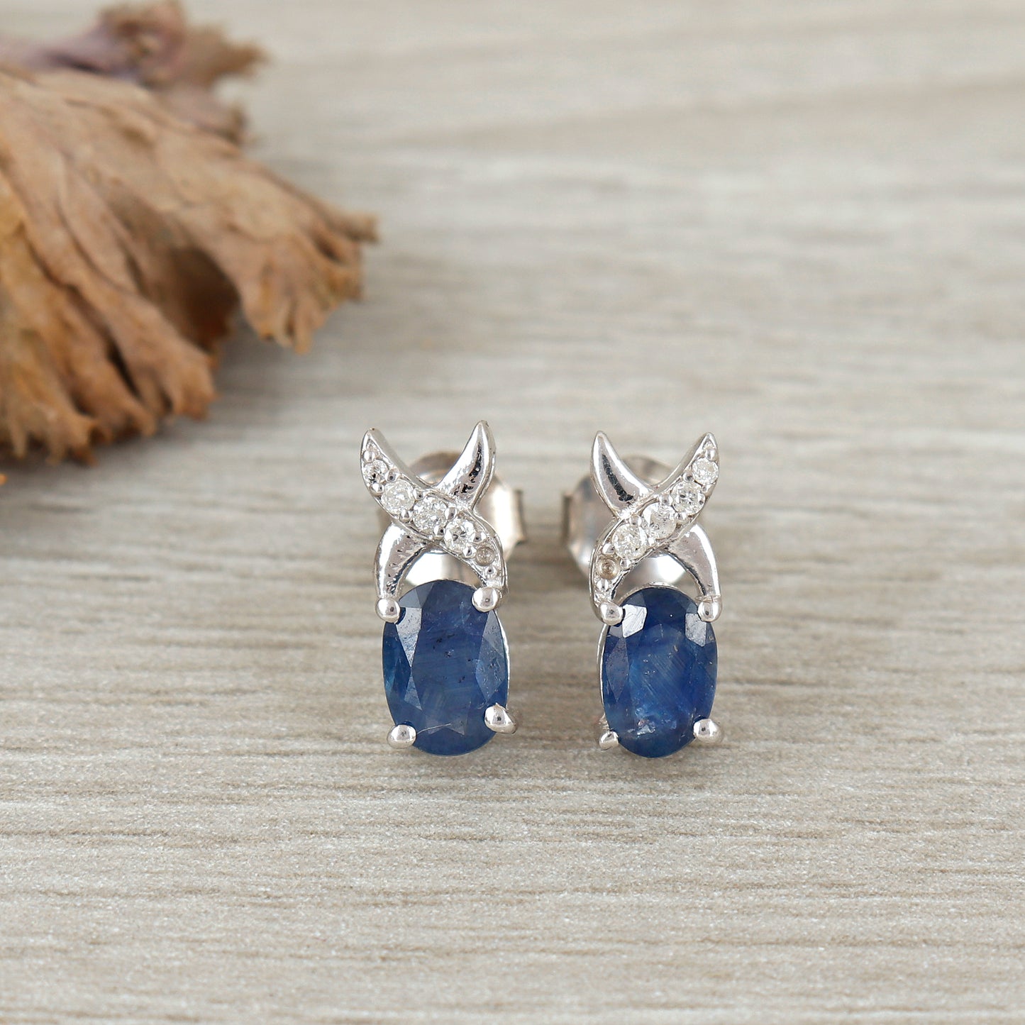 Blue Sapphire Stud Earrings-925 Sterling Silver Studs-Tiny Sapphire Studs-Oval Gemstone Earrings-Dainty Blue Sapphire Earrings Gift for Her