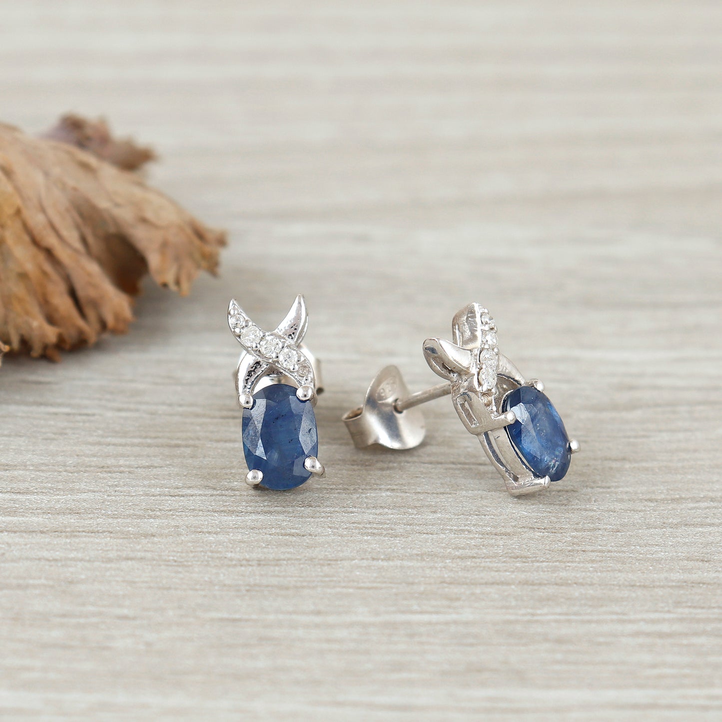 Blue Sapphire Stud Earrings-925 Sterling Silver Studs-Tiny Sapphire Studs-Oval Gemstone Earrings-Dainty Blue Sapphire Earrings Gift for Her