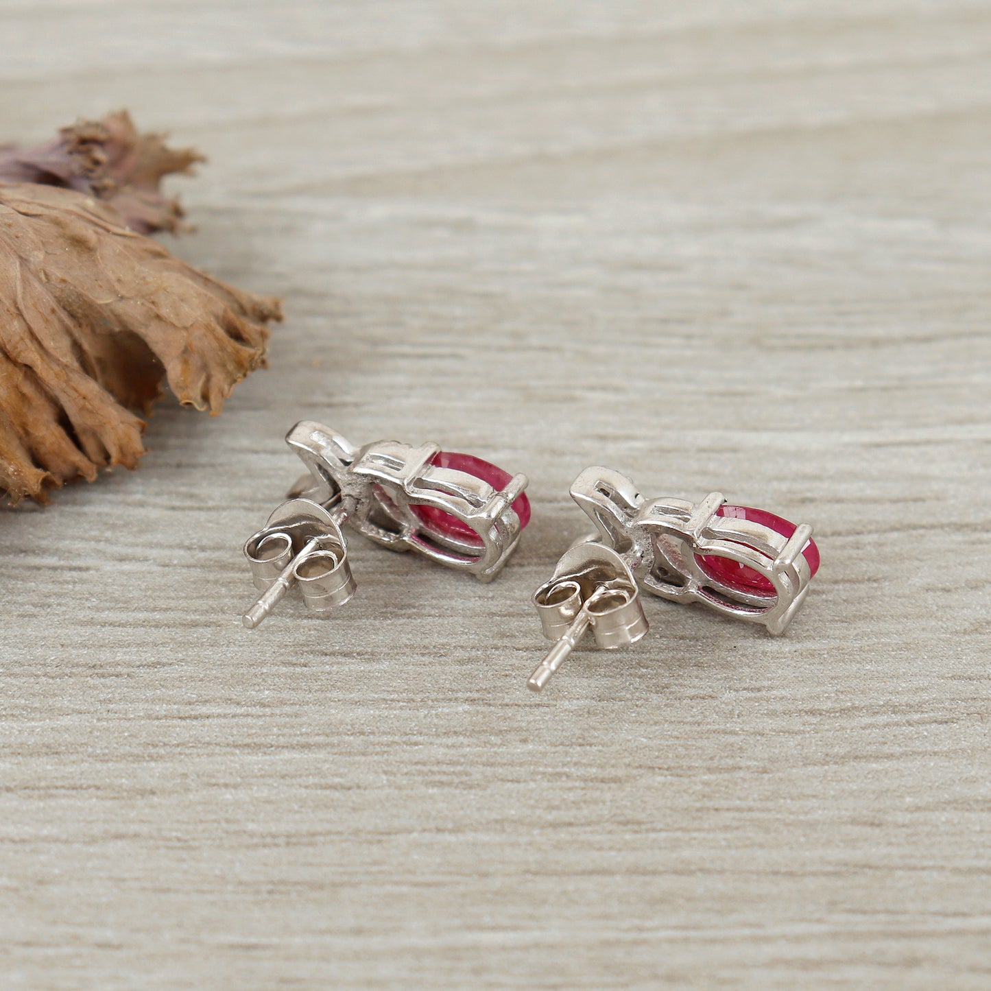 Ruby Oval Gemstone Stud Earrings-925 Sterling Silver-Handmade Ruby Studs-Tiny Stud for Girls-Ruby Women Earrings-Wedding Gift for Her