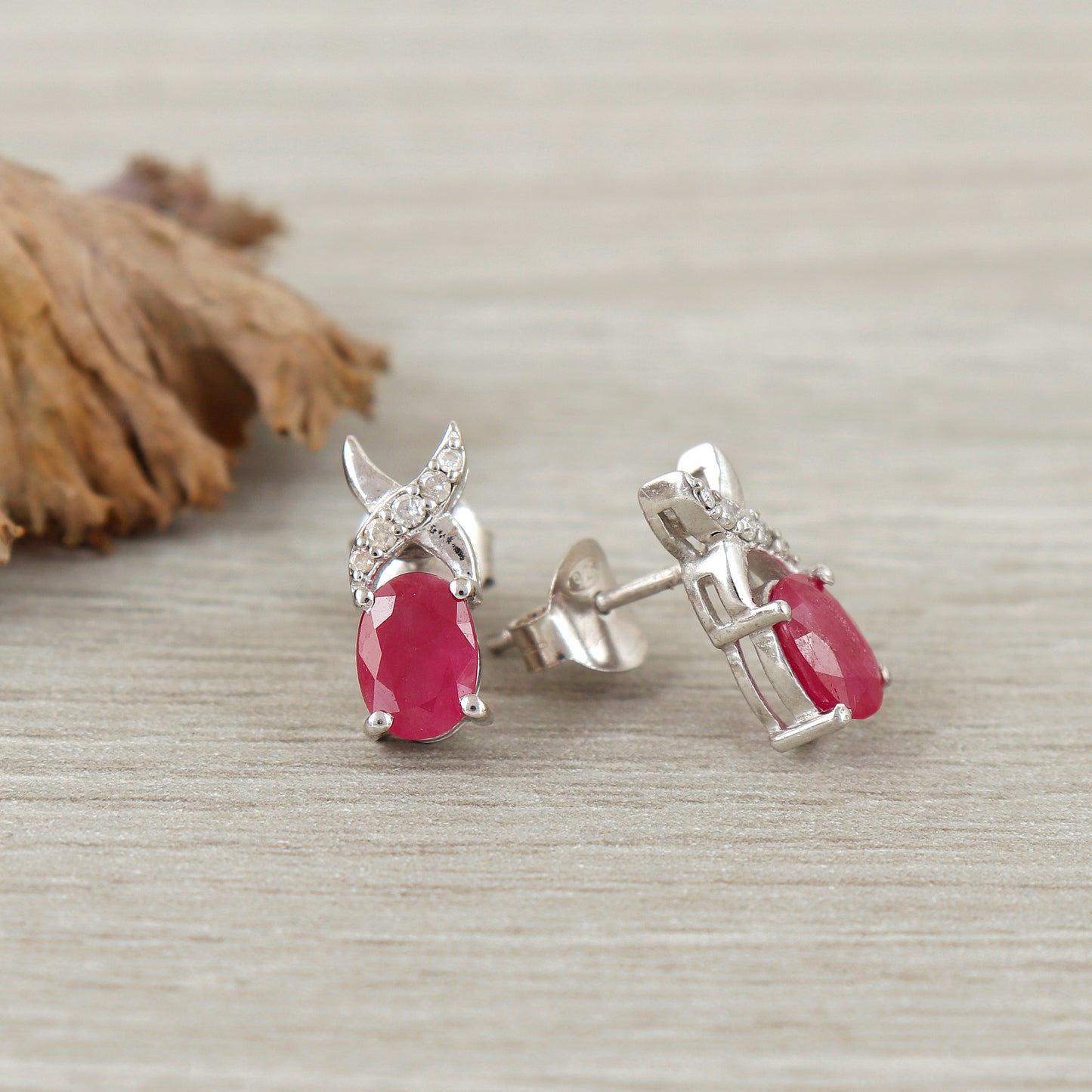 Ruby Oval Gemstone Stud Earrings-925 Sterling Silver-Handmade Ruby Studs-Tiny Stud for Girls-Ruby Women Earrings-Wedding Gift for Her
