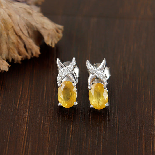Yellow Sapphire Oval Cut Gemstone Studs-925 Sterling Silver-Natural Sapphire Earrings-Handmade Sapphire Studs-Dainty Stud Earrings for Women