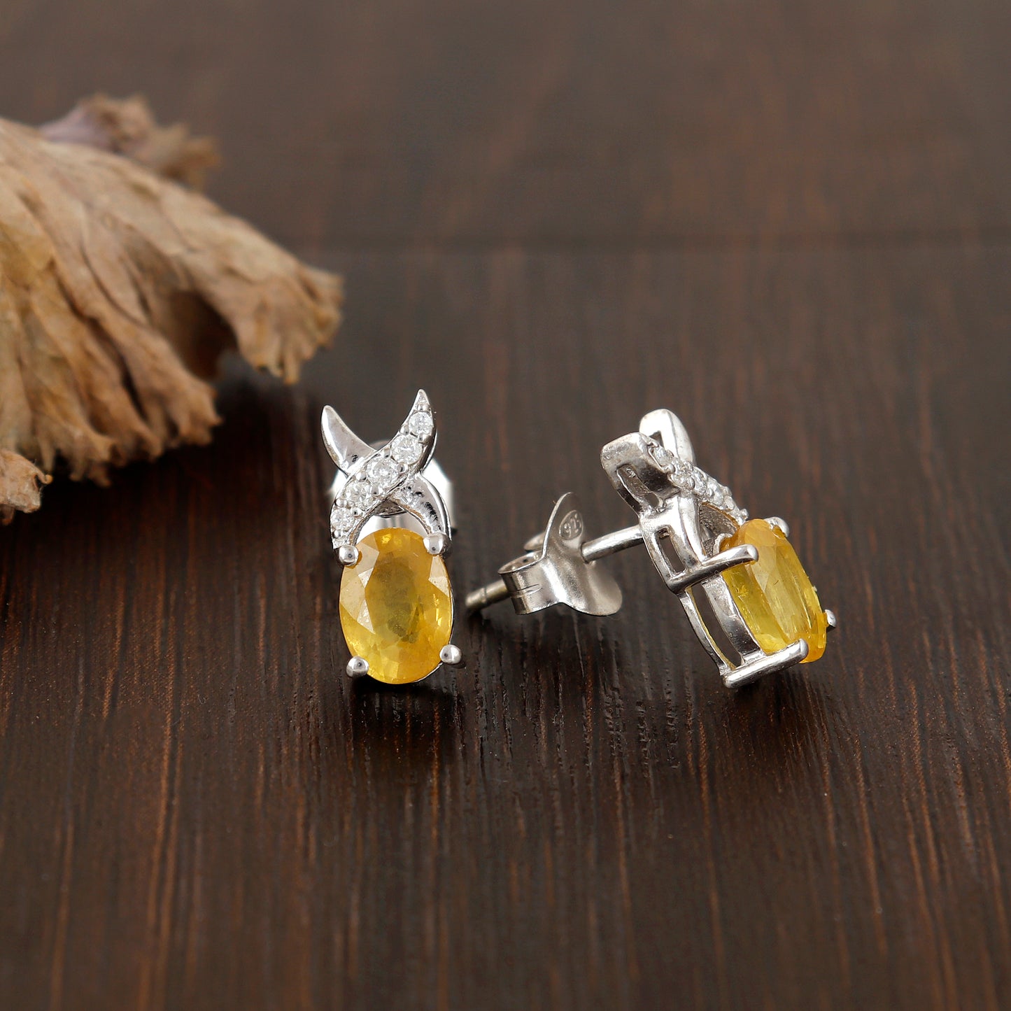 Yellow Sapphire Oval Cut Gemstone Studs-925 Sterling Silver-Natural Sapphire Earrings-Handmade Sapphire Studs-Dainty Stud Earrings for Women