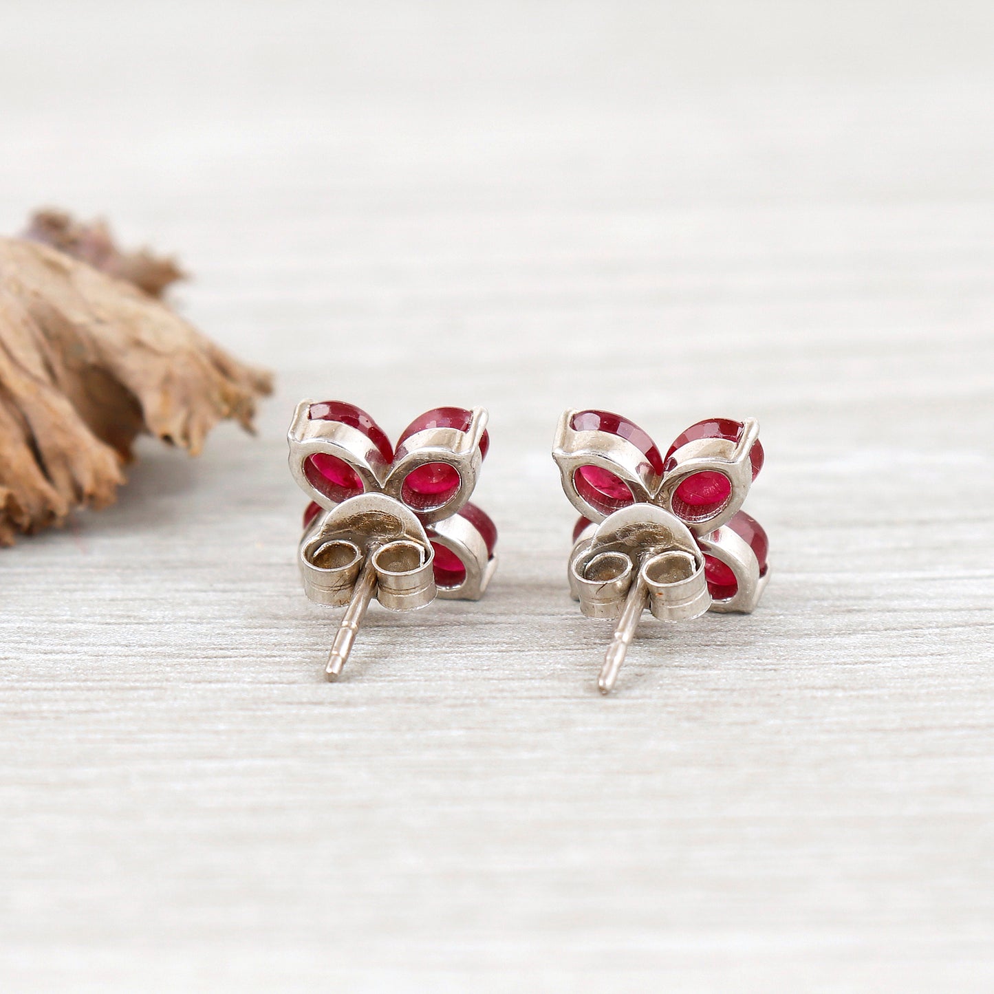 Floral Ruby Earrings-925 Sterling Silver-Oval Cut Gemstone Studs-Minimalist Ruby Stud Earrings-July Birthstone Earrings-Wedding Gift for Her