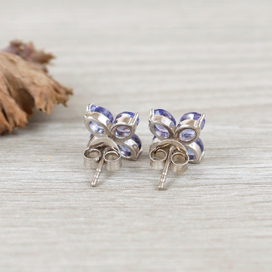 Tanzanite Floral Earrings-925 Sterling Silver-Natural Tanzanite Stud Earrings-December Birthstone Studs-Wedding Gift-Dainty Tanzanite Studs