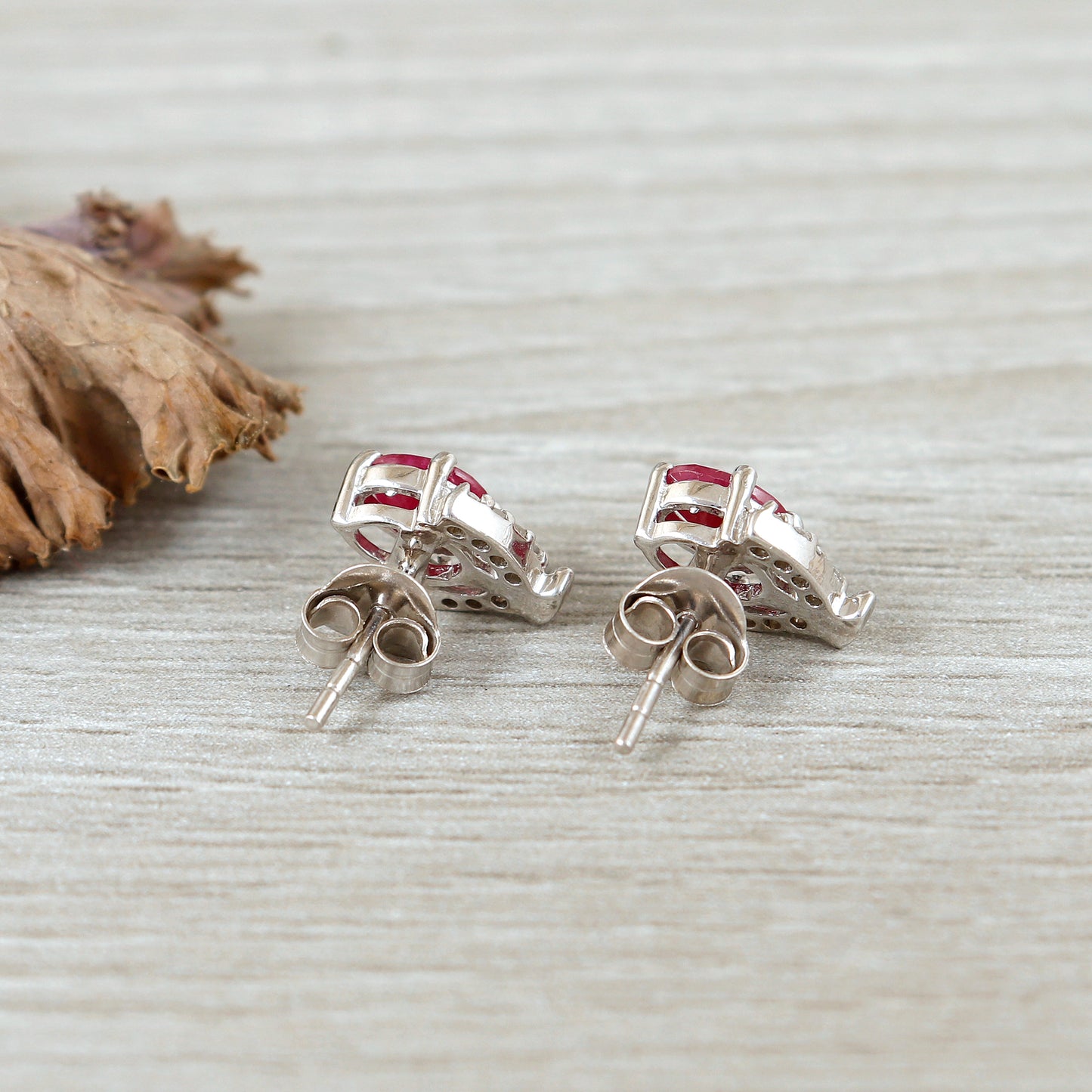 Natural Ruby Tiny Stud Earrings-925 Sterling Silver-Diamond and Ruby Stud-July Birthstone Earrings-Dainty Ruby Earrings-Wedding Gift for Her