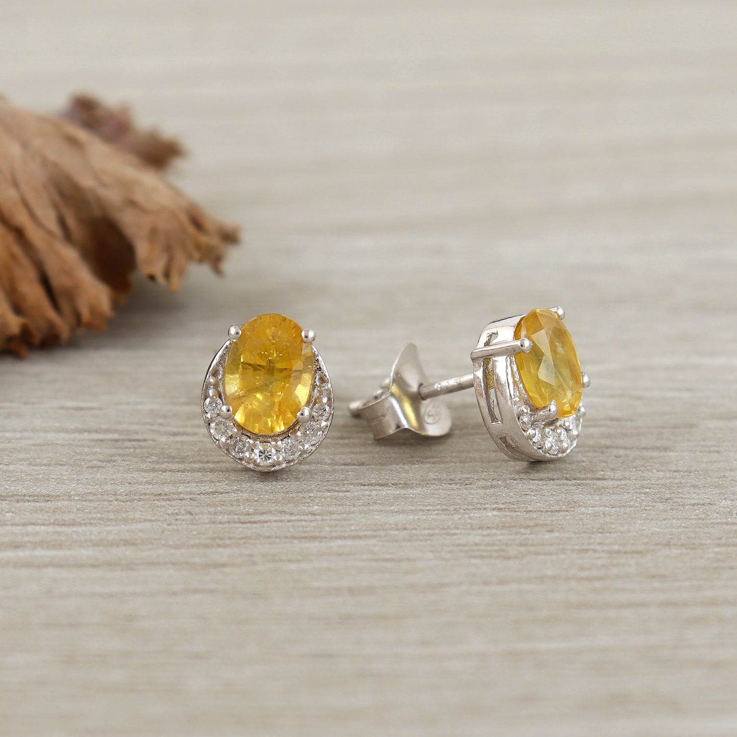 Natural Yellow Sapphire Stud Earrings-925 Sterling Silver-Oval Cut Gemstone Earrings-Precious Stud Earrings-Sapphire Jewelry Gift for Her