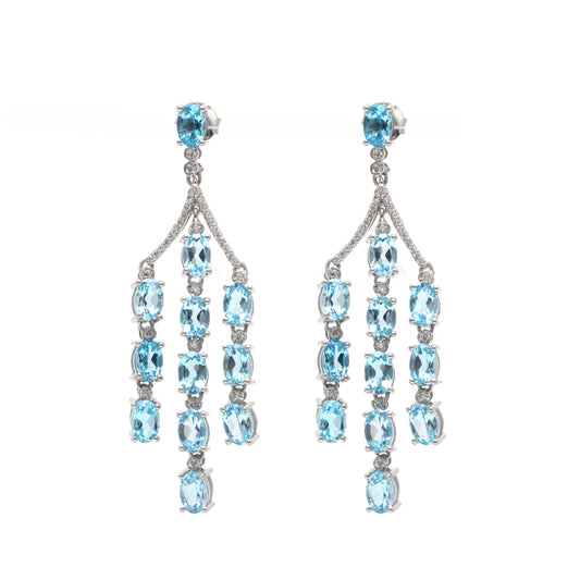Swiss Blue Topaz Dangle Drop Oval Cut Gemstone 925 Sterling Silver Earrings Price Per Pair