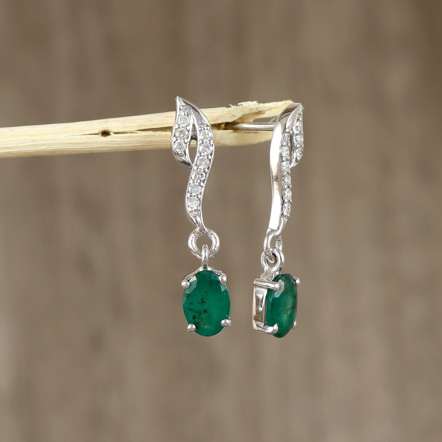 Natural Emerald Dangle Earrings-925 Sterling Silver Diamond Stud Earrings-7x5mm Oval Cut Gemstone Studs-Wedding Gift for Her-Emerald Jewelry